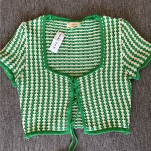 LA hearts crop knit top in green and white
